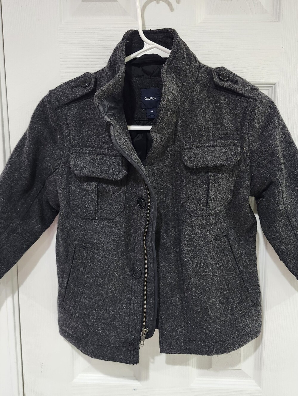 GapKids Gray Wool Blend Military-style Jacket with quilted lining SZ XS